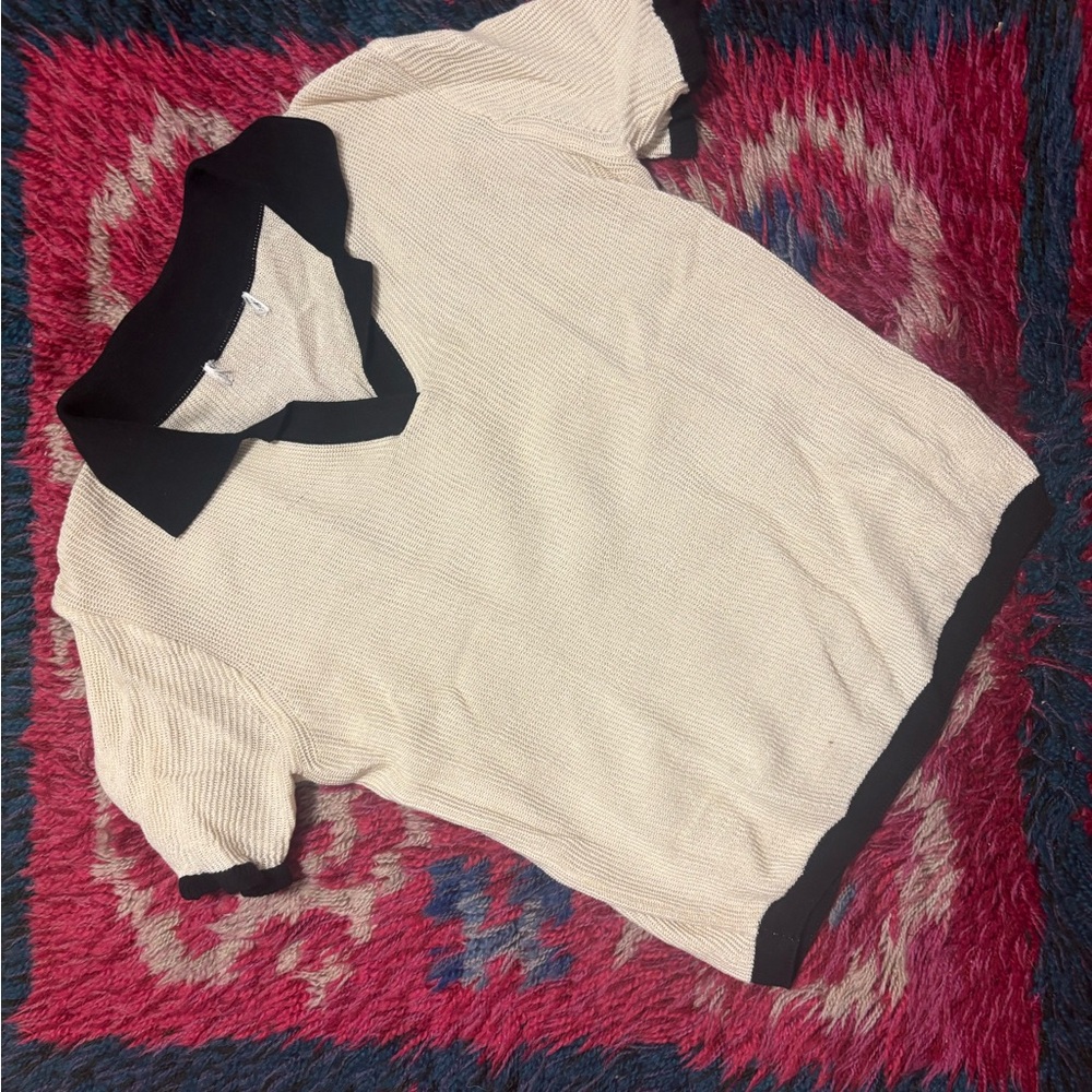 Cream Knit Top with Black Trim